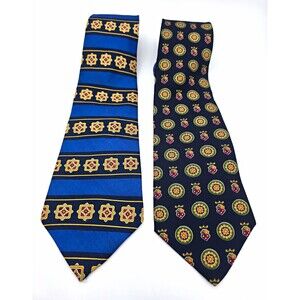 Vintage 90s Tommy Hilfiger Silk Tie Lot of 2 Crest Shield Medallion Preppy MINT